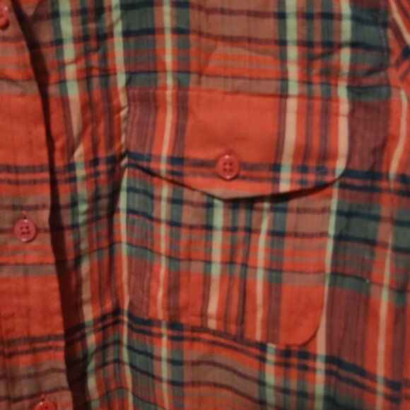 Lauren Ralph Lauren Button Front Blouse Red Black Plaid 100% Cotton SZ L - Picture 2 of 5
